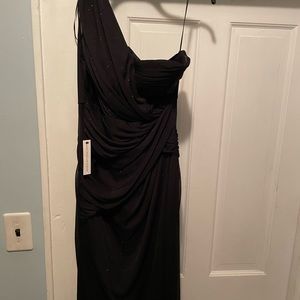 Abbey Clancy for Lipsy one shoulder glitter maxi dress in black